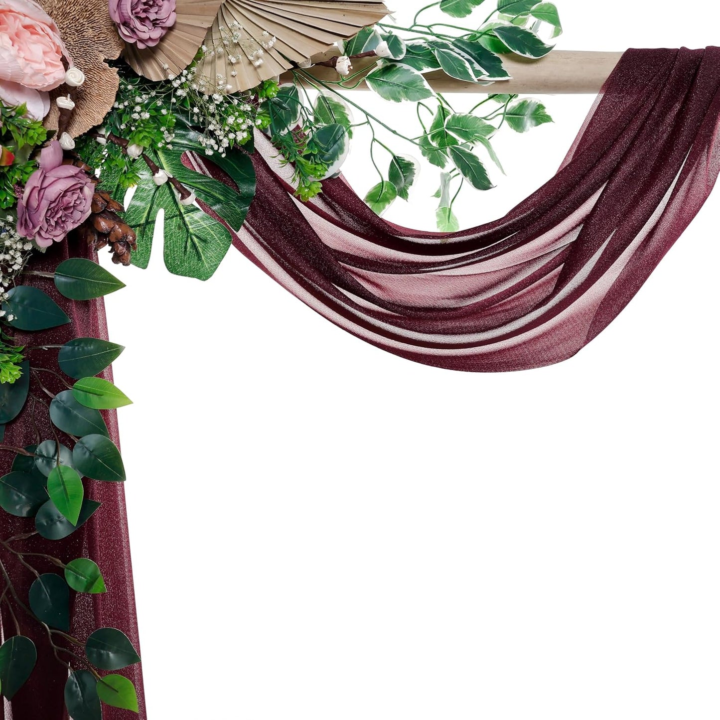 VDS Pack of 1 Panel (30 Inch X 20 Feet) Wedding Arch Draping Fabric Sheer Chiffon Fabric Drapery for Wedding Ceremony Reception Swag Backdrop Canopy Chuppah ARBO Altars Decoration (Burgundy)