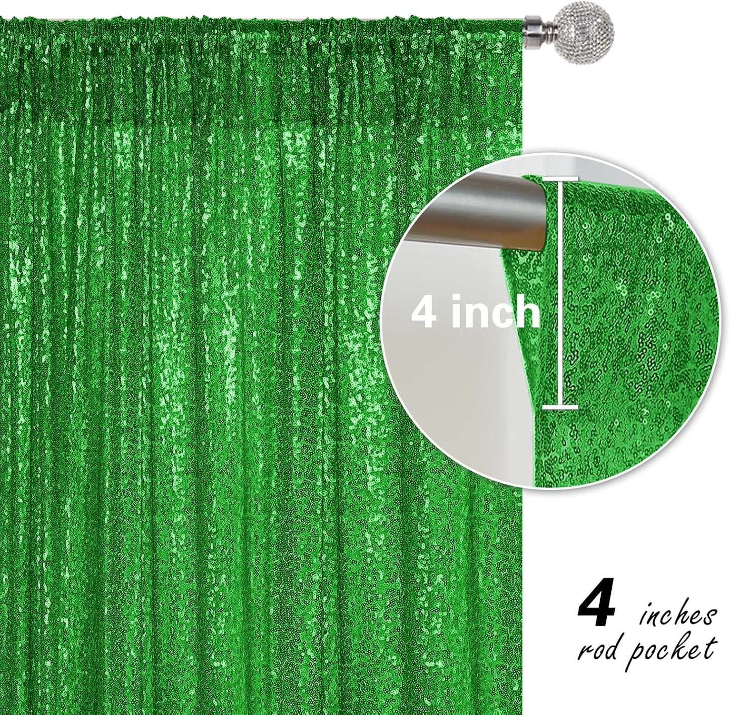 Green Sequin Backdrop Curtain 4 Pieces 2FTx8FT Glitter Photography Backdrop for Party Wedding Birthday Christmas Decorations