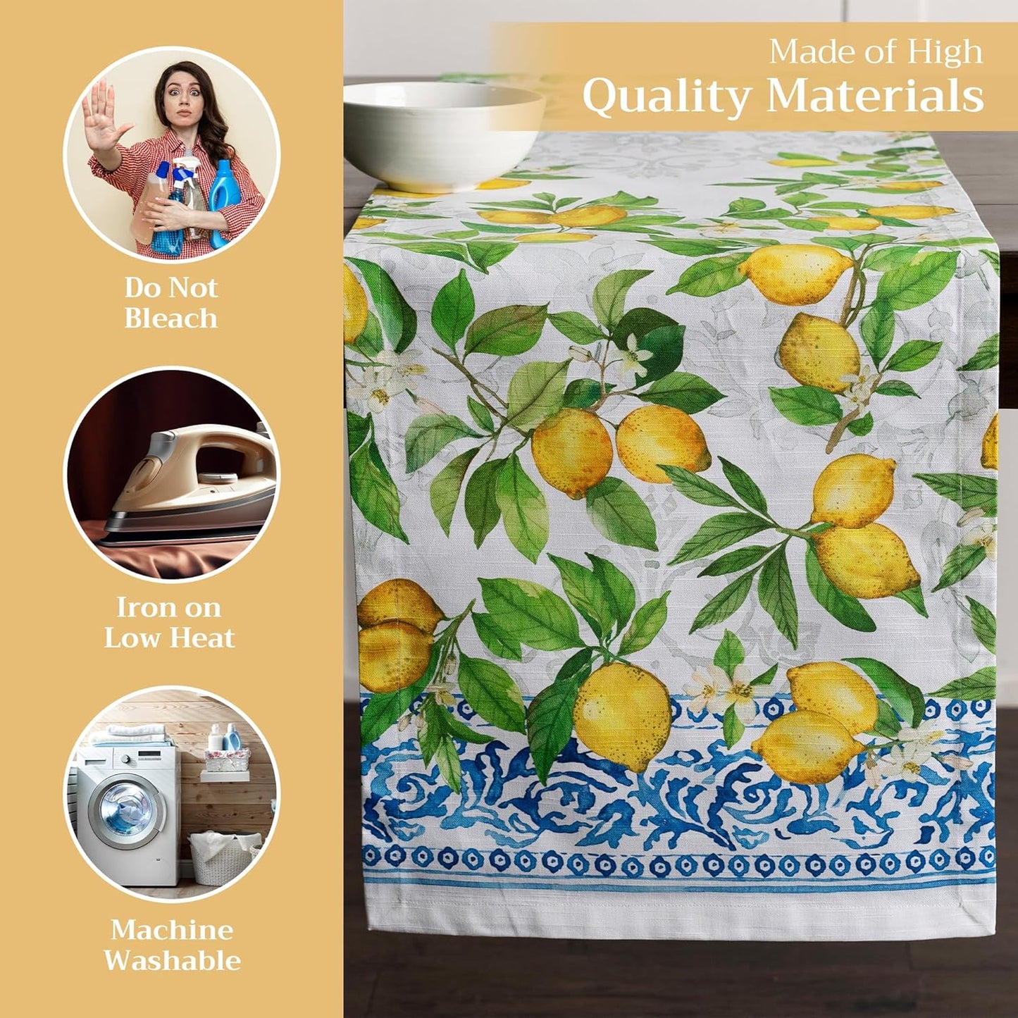 Maison d' Hermine Table Runner 100% Cotton Single Layer Table Runners 72 inches Long Decorative for Home Kitchen Dining Party Baby Shower Wedding Bridal Shower Spring Summer (Cedrat, 14.50" x 72")