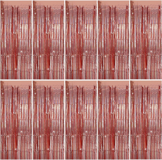 Tinsel Curtain Party Backdrop Rose Gold Birthday Decorations 10 Packs Glitter Foil Fringe Curtain Party Decor Streamers Photo Booth for Birthday Christmas Wedding Halloween Graduation Decoration