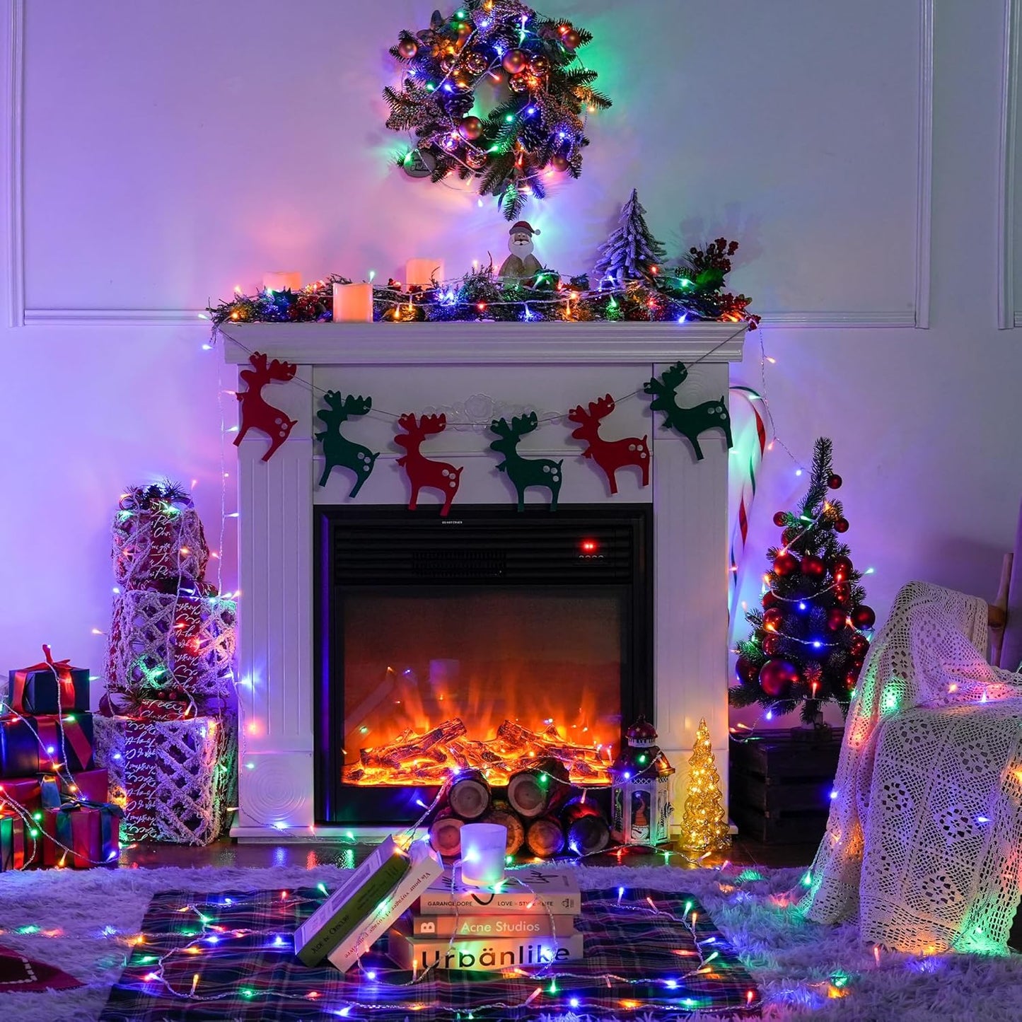 JMEXSUSS 168FT 600 LED Christmas Decor Lights - 8 Modes Multicolor Outdoor/Indoor Waterproof Plug-in Party Holiday Decorations