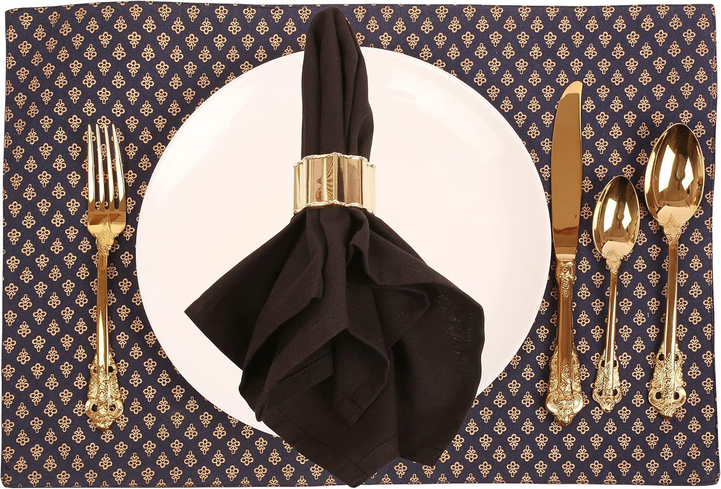 Finely Handcrafted Brass Base Beautiful Faceted Pattern Large Size Party Dining Table Napkin Holders in Gold Tone. (Set of 6).