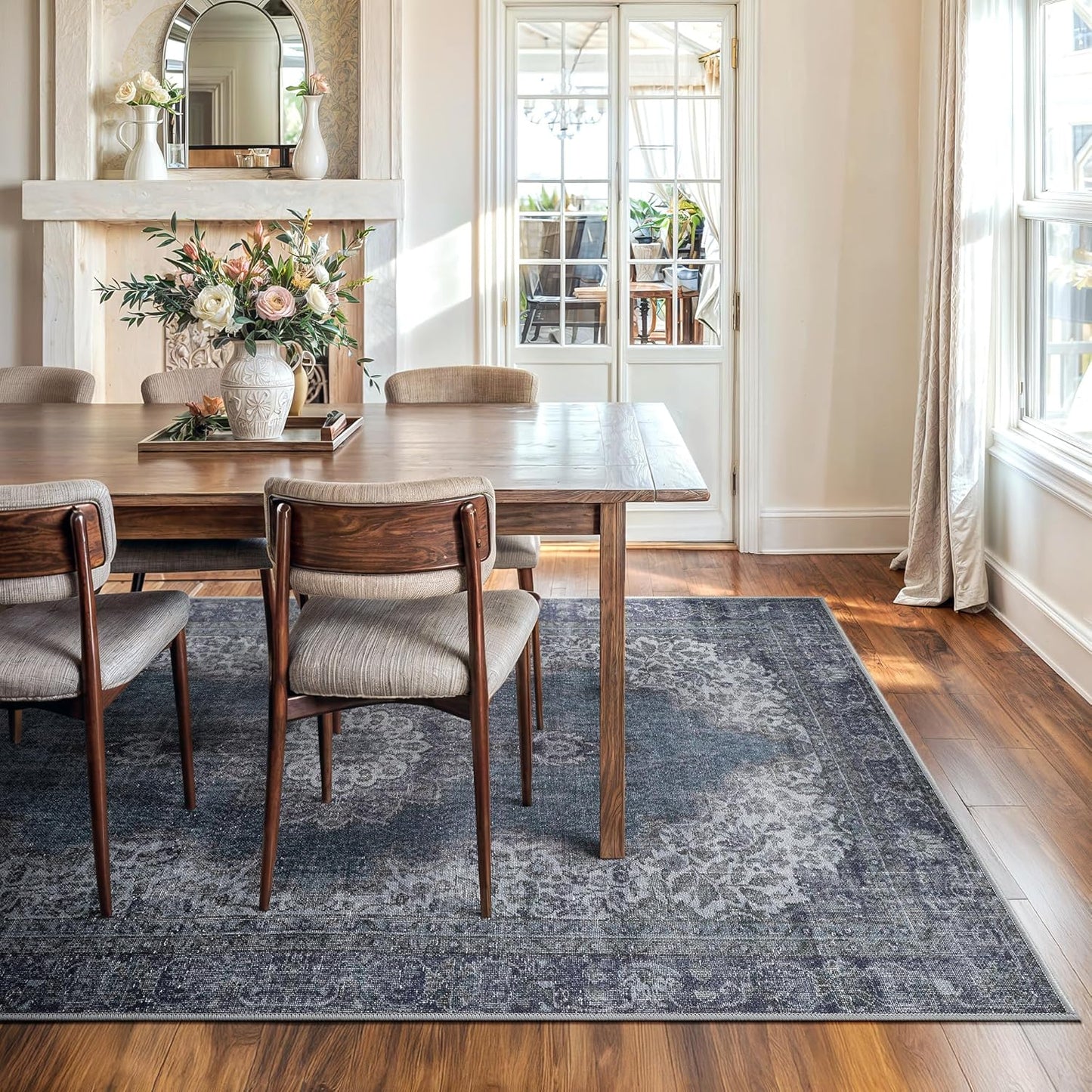 Bloom Rugs Washable Non-Slip 8' x 10' Rug - Dark Teal Traditional Medallion Area Rug for Living Room, Bedroom, Dining Room, and Kitchen - Exact Size: 8' x 10'