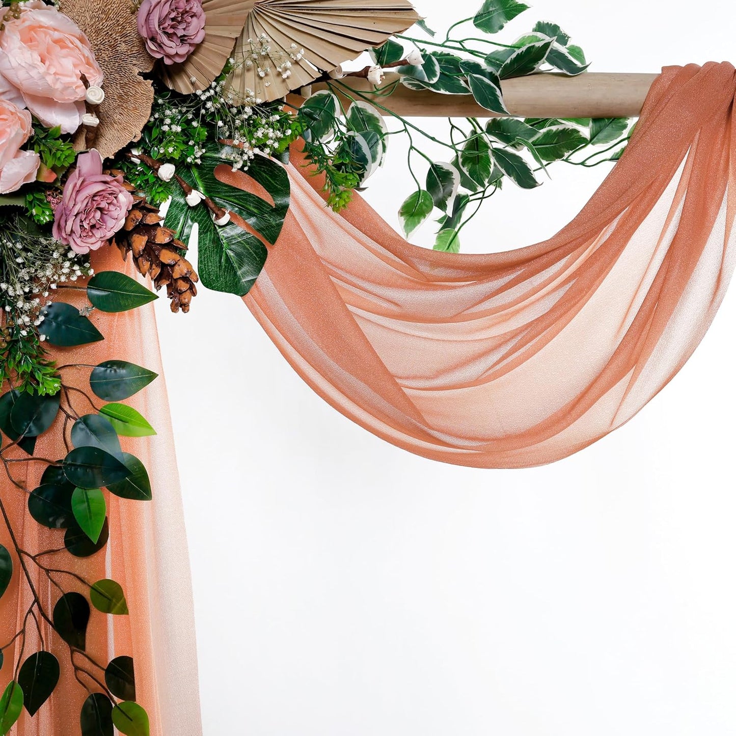 VDS Pack of 3 Panel (30 Inch X 20 Feet) Wedding Arch Draping Fabric Sheer Chiffon Fabric Drapery for Wedding Ceremony Reception Swag Backdrop Canopy Chuppah ARBO Altars Decoration (Coral Peach)