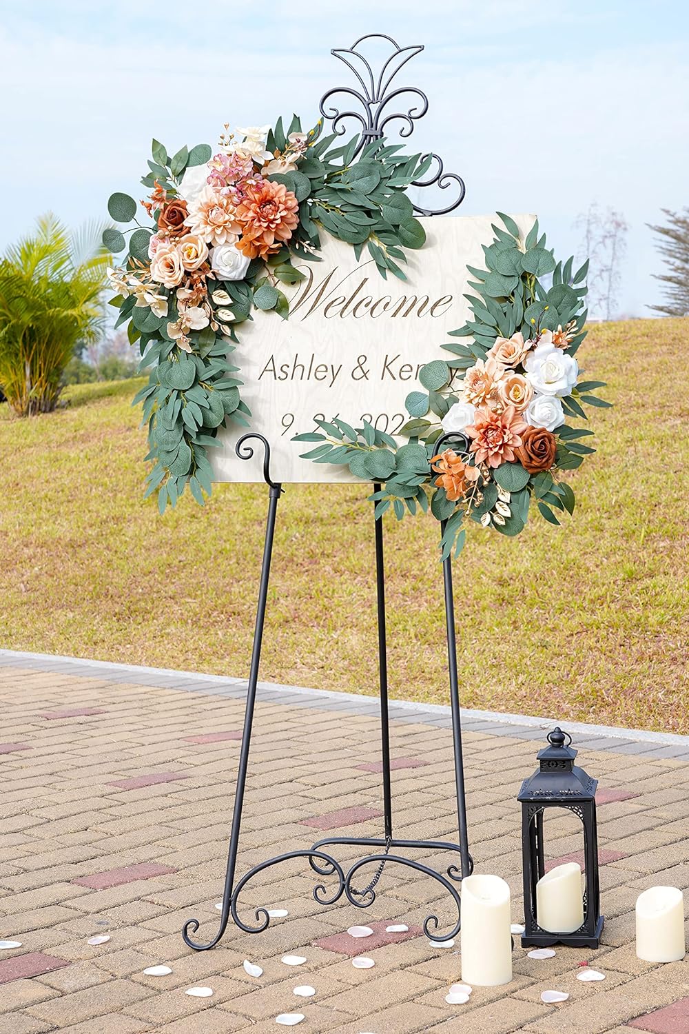 ponatia Wedding Arch Flowers (Pack of 2), Artificial Burnt Orange Flowers for Wedding Welcome Signs Decorations and Arch Flower for Weddings Ceremony Reception (Burnt Orange)