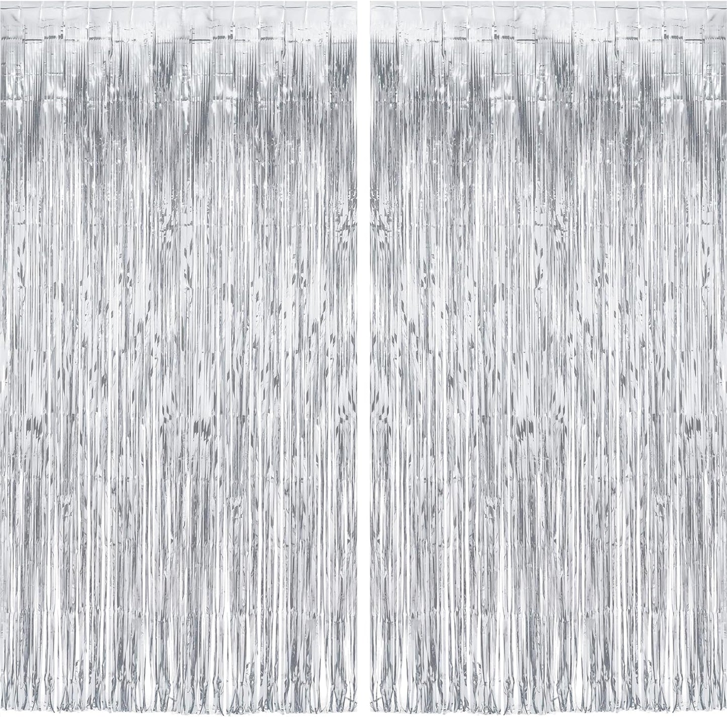 Silver Streamers Metallic Party Backdrop - GREATRIL Foil Fringe Tinsel Curtain for 2026 NYE/Birthdays/Prom/New Years/Graduations/Photo Booth, 8.2ft x 3.2ft - Pack of 2