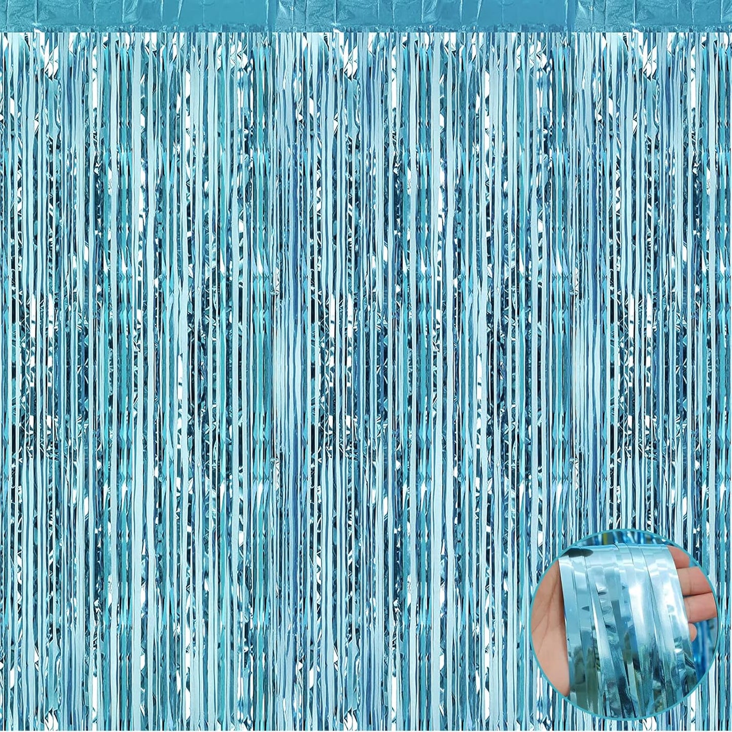 4 Pack Light Blue Foil Fringe Curtain Backdrop, 3.3Ft x 9.8Ft Metallic Tinsel Foil Fringe Streamers Curtains for Photo Booth, Wedding, Thanksgiving, Birthday, Christmas, Halloween Party Decoration