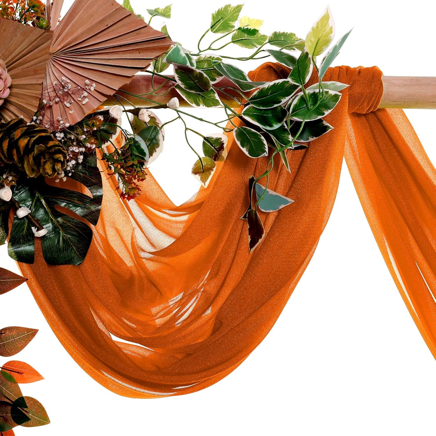 VDS Pack of 1 Panel (30 Inch X 30 Feet) Wedding Arch Draping Fabric Sheer Chiffon Fabric Drapery for Wedding Ceremony Reception Swag Backdrop Canopy Chuppah ARBO Altars Decoration (Orange)