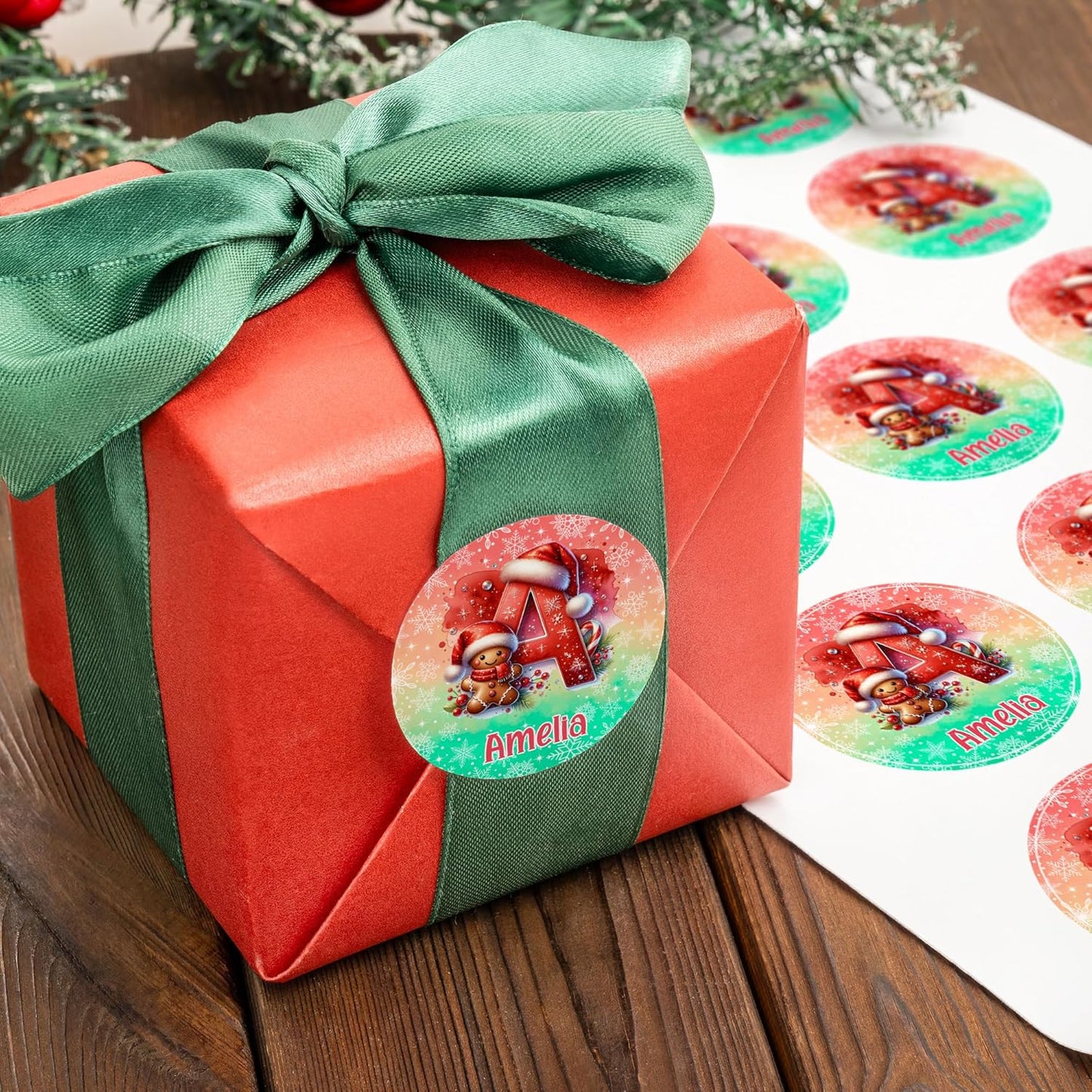 callie Personalized Christmas Stickers - Custom Name & Initial, 1.97 Inch Cute Elk Santa Penguin Design Merry Christmas Stickers Labels for Envelopes Seals Crafts Cards Gifts (30PCS)