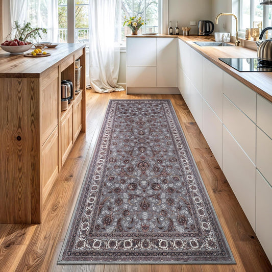 Bloom Rugs Washable Non-Slip 7 ft Runner - Slate Gray Traditional Oriental Runner for Entryway, Hallway, Bathroom, and Kitchen - Exact Size: 2.5' x 7'