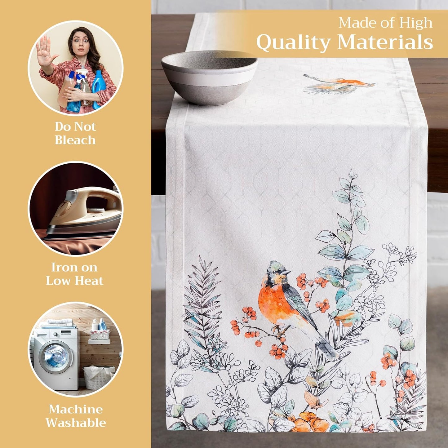 Maison d' Hermine Table Runner 100% Cotton Single Layer Table Runners 72 inches Long for Thanksgiving Christmas Decorations Home Kitchen Dining Party Wedding (Whitish Shabby Chique, 14.5" x 72")