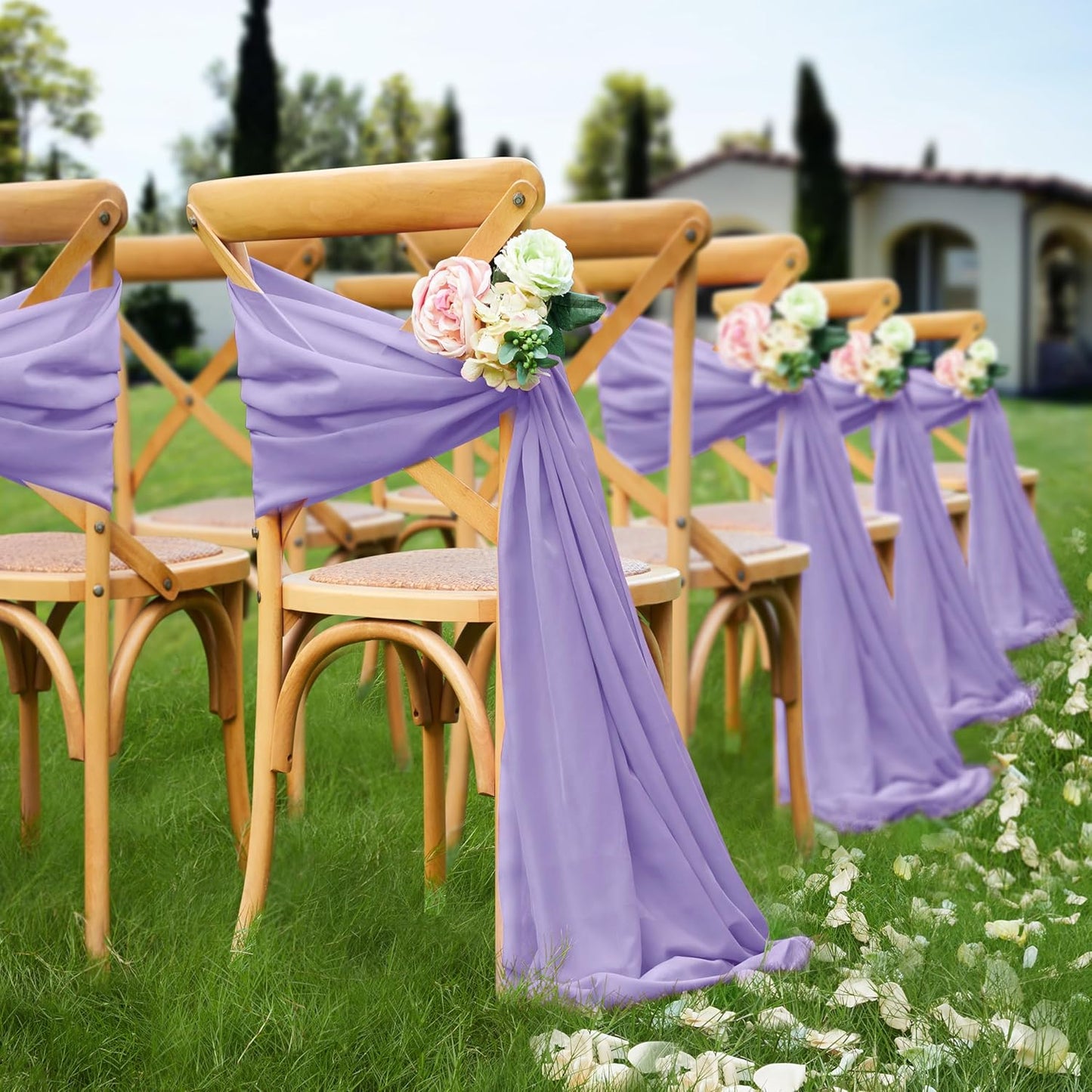 VACVELT Wedding Arch Draping Fabric, Lilac Chiffon, 2 Panels Sheer Drapes, 30 Inch x 20ft Chiffon Backdrop Curtain, Outdoor Sheer Drapery for Ceremony Party Ceiling