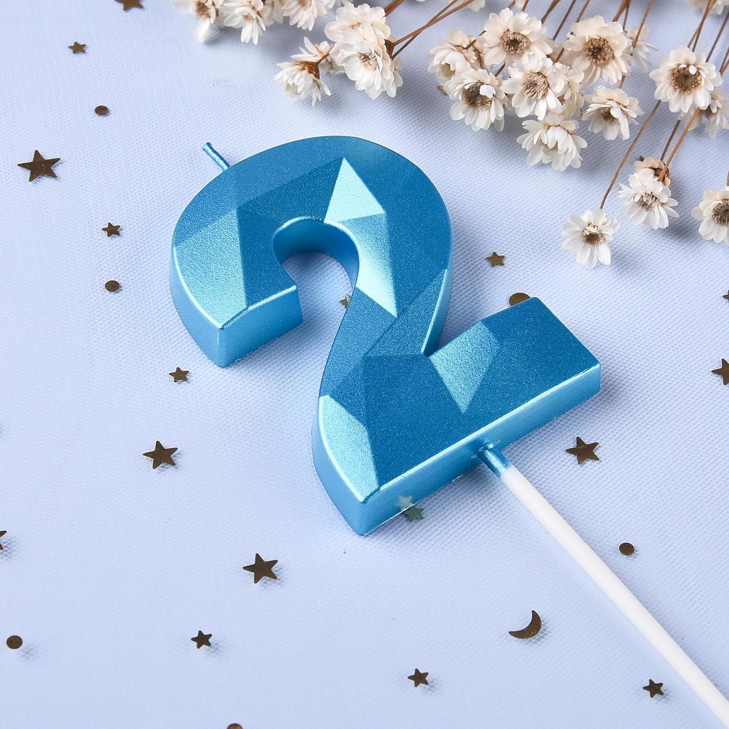 PHD Crystal Blue 2.76 Inch 2 Number Birthday Candles for Cake and Party Celebration
