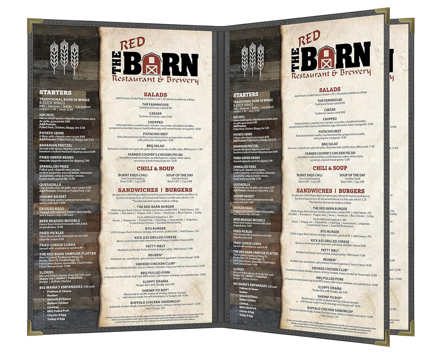 Goodsmart Pajco Style Restaurant Menu Covers – Pack of 10, Side-Loading Menu Holders, Single Stitched Edge, Clear Vinyl Menu Sleeves, Leatherette Trim, Gold Corners, Black, 4 View (8.5" x 14")