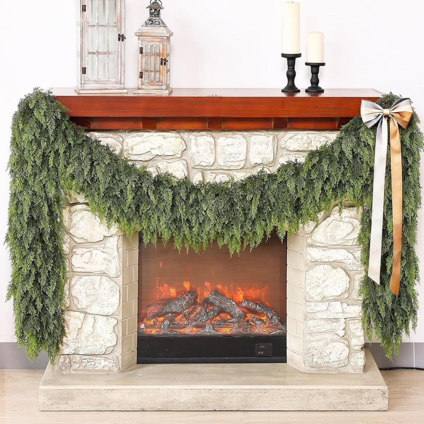 Real Touch Cedar Garland - Artificial Christmas Garlands Faux Green Cedar Fake Pine Needles Garland for Fireplace,Table, Stairs, Mantle, Window,Indoor Outdoor,Home,Holiday Decor(1 PCS,6 FT)
