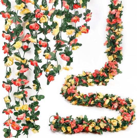 Miracliy 5Pcs 41FT Flower Garland Artificial Rose Arch Vines Fake Spring Floral Garland for Flower Wall Backdrop Wedding Mothers Day Garden Tea Party Decoration