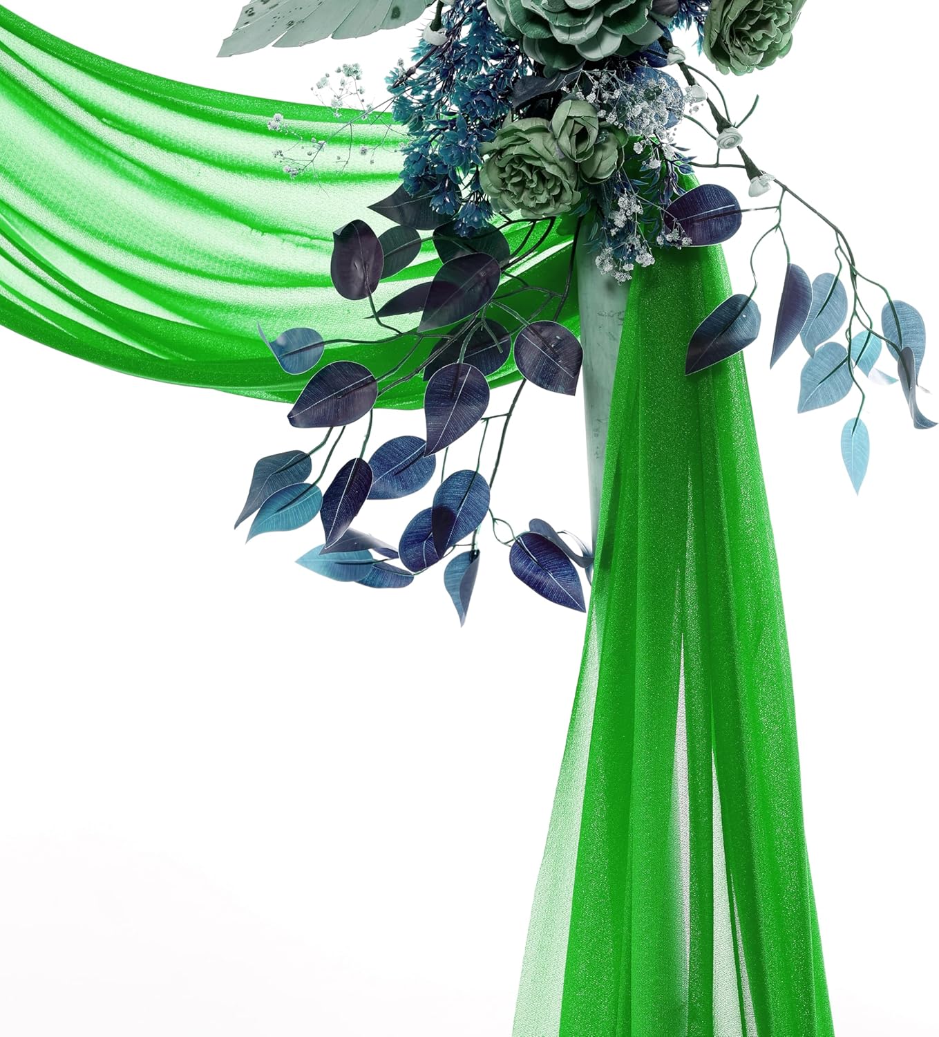 VDS Pack of 2 Panel (30 Inch X 20 Feet) Wedding Arch Draping Fabric Sheer Chiffon Fabric Drapery for Wedding Ceremony Reception Swag Backdrop Canopy Chuppah ARBO Altars Decoration (Green)