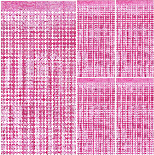 Pink Easter Decorations 5pcs Glitter Foil Fringe Curtain Party Decor Photo Booth Backdrop Streamers for Halloween, Christmas, Birthday, Birthday, Wedding Party Decorations