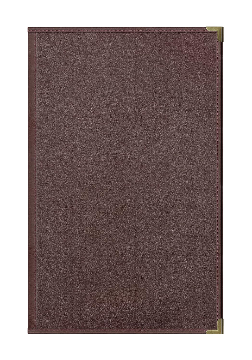 Goodsmart Pajco Style Restaurant Menu Covers – Pack of 10, Side-Loading Menu Holders, Single Stitched Edge, Clear Vinyl Menu Sleeves, Leatherette Trim, Gold Corners, Burgundy, 2 View (8.5" x 14")