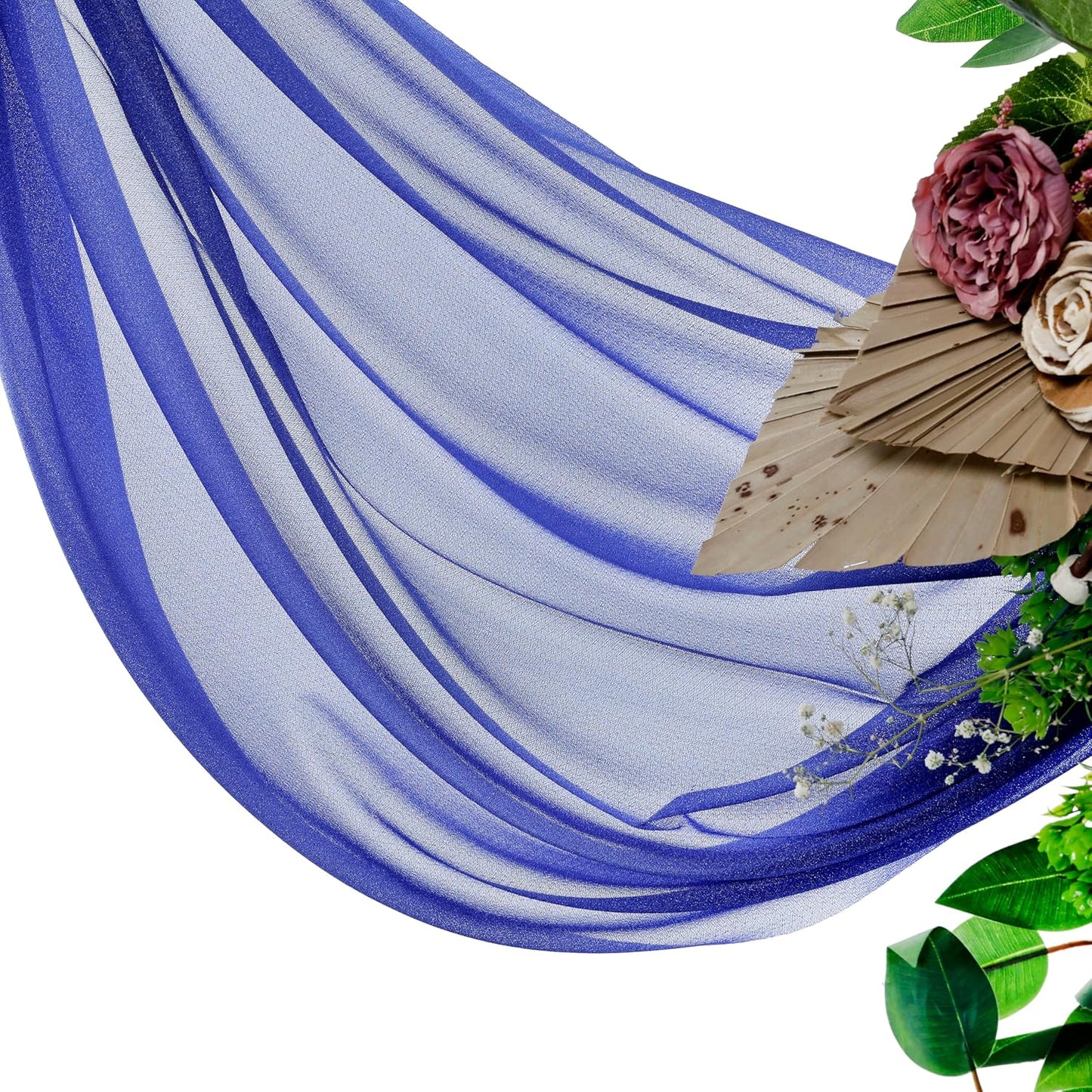 VDS Pack of 2 Panel (30 Inch X 30 Feet) Wedding Arch Draping Fabric Sheer Chiffon Fabric Drapery for Wedding Ceremony Reception Swag Backdrop Canopy Chuppah ARBO Altars Decoration (Royal Blue)