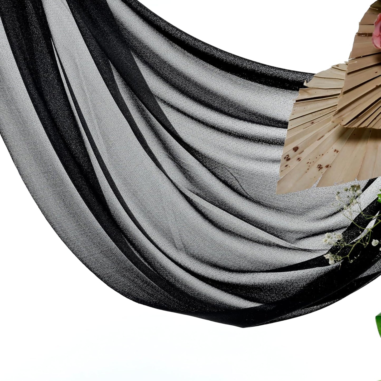VDS Pack of 2 Panel (30 Inch X 20 Feet) Wedding Arch Draping Fabric Sheer Chiffon Fabric Drapery for Wedding Ceremony Reception Swag Backdrop Canopy Chuppah ARBO Altars Decoration (Black)