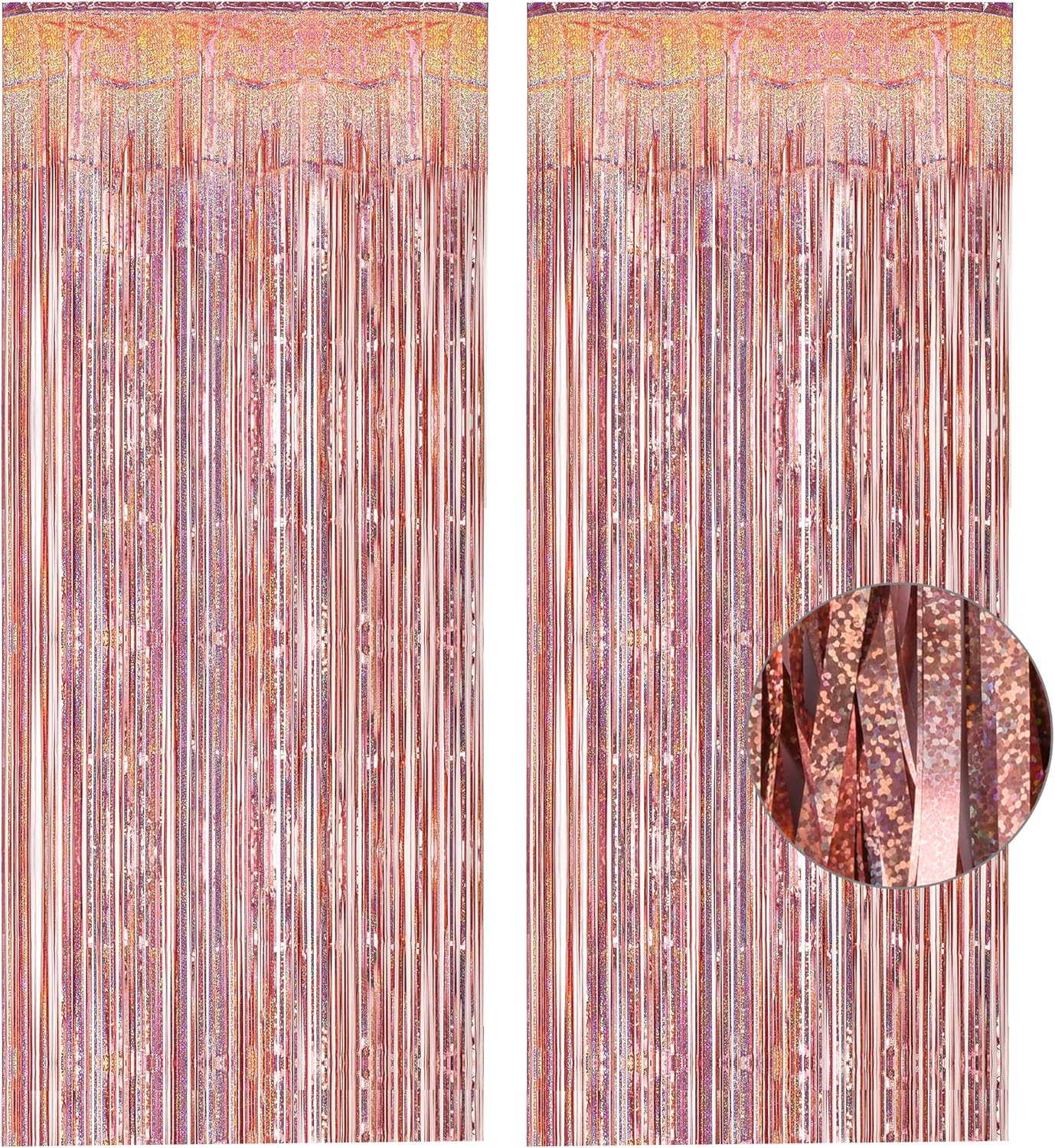 Rose Gold Tinsel Curtain Party Backdrop - GREATRIL Foil Fringe Curtain Streamers for Bachelorette Party Decorations Bride Be Party Streamers 2 Packs (Rose Gold)