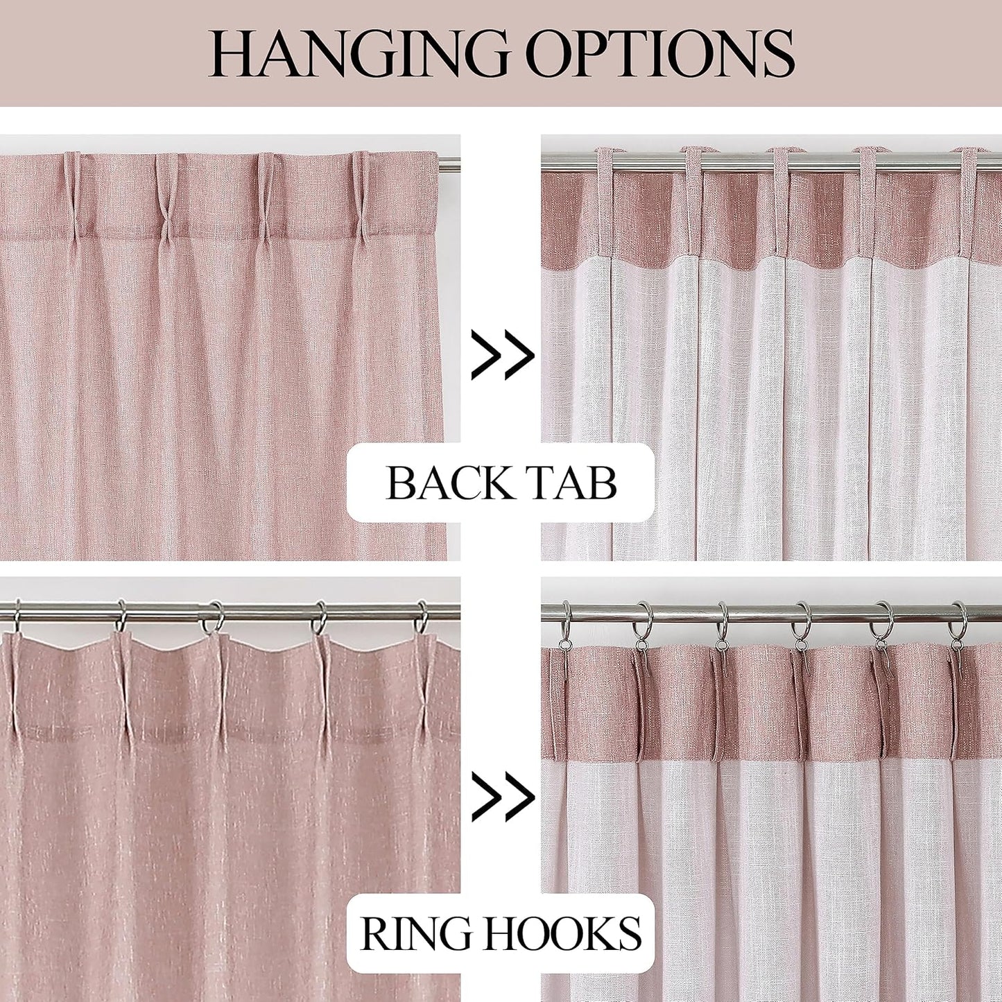 Vision Home Pink Pinch Pleated Semi Sheer Curtains for Girls Bedroom Living Room Textured Light Filtering Window Curtains 63 inch Rayon Blended Pinch Pleat Pink Drapes with Hooks 2 Panels 40" Wx63 L