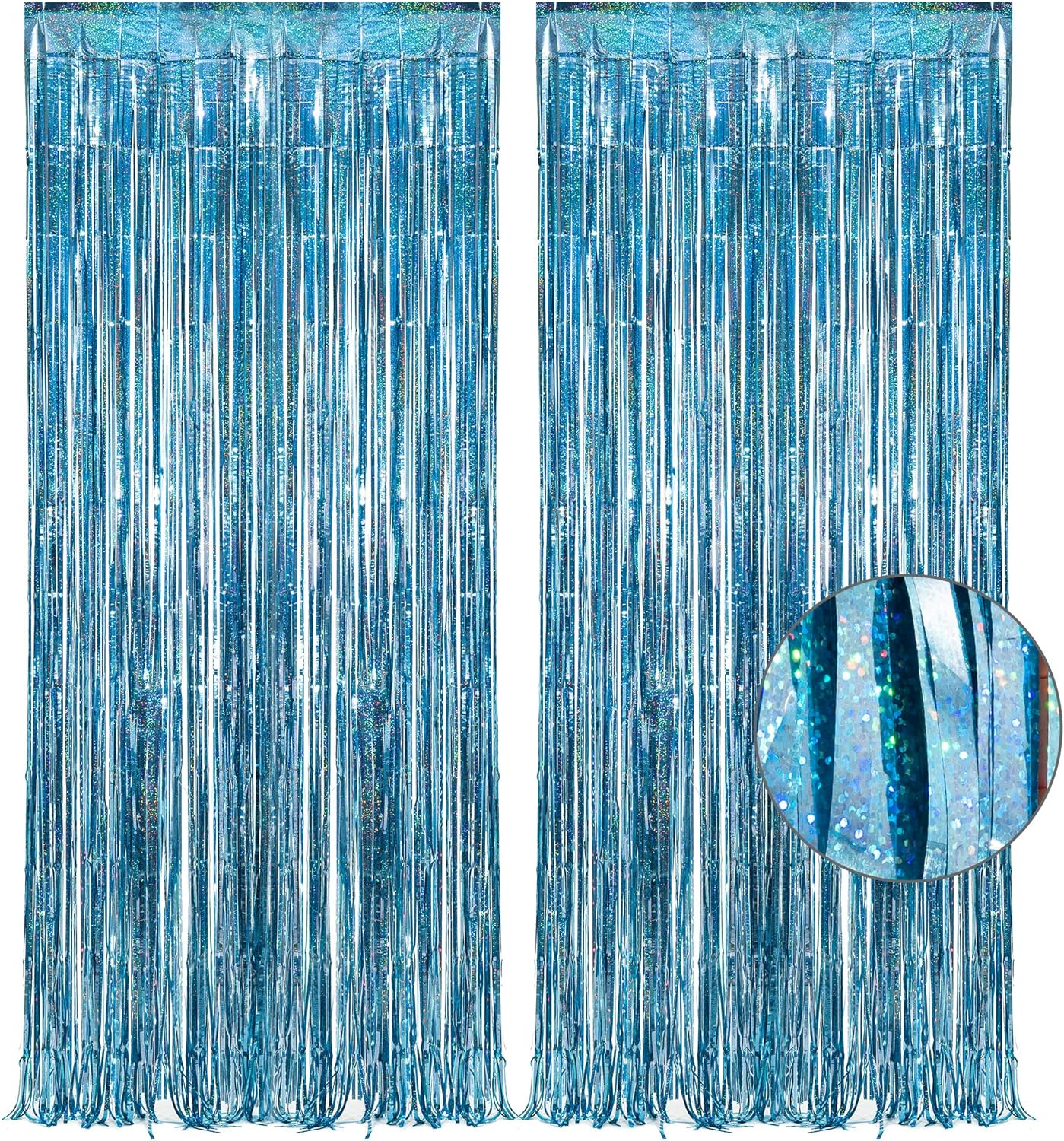 Blue Tinsel Curtain Party Backdrop - GREATRIL Foil Curtain Party Photo Streamers Backdrop for Frozen/Mermaid/Under Sea/Baby Party Decorations - Pack of 2