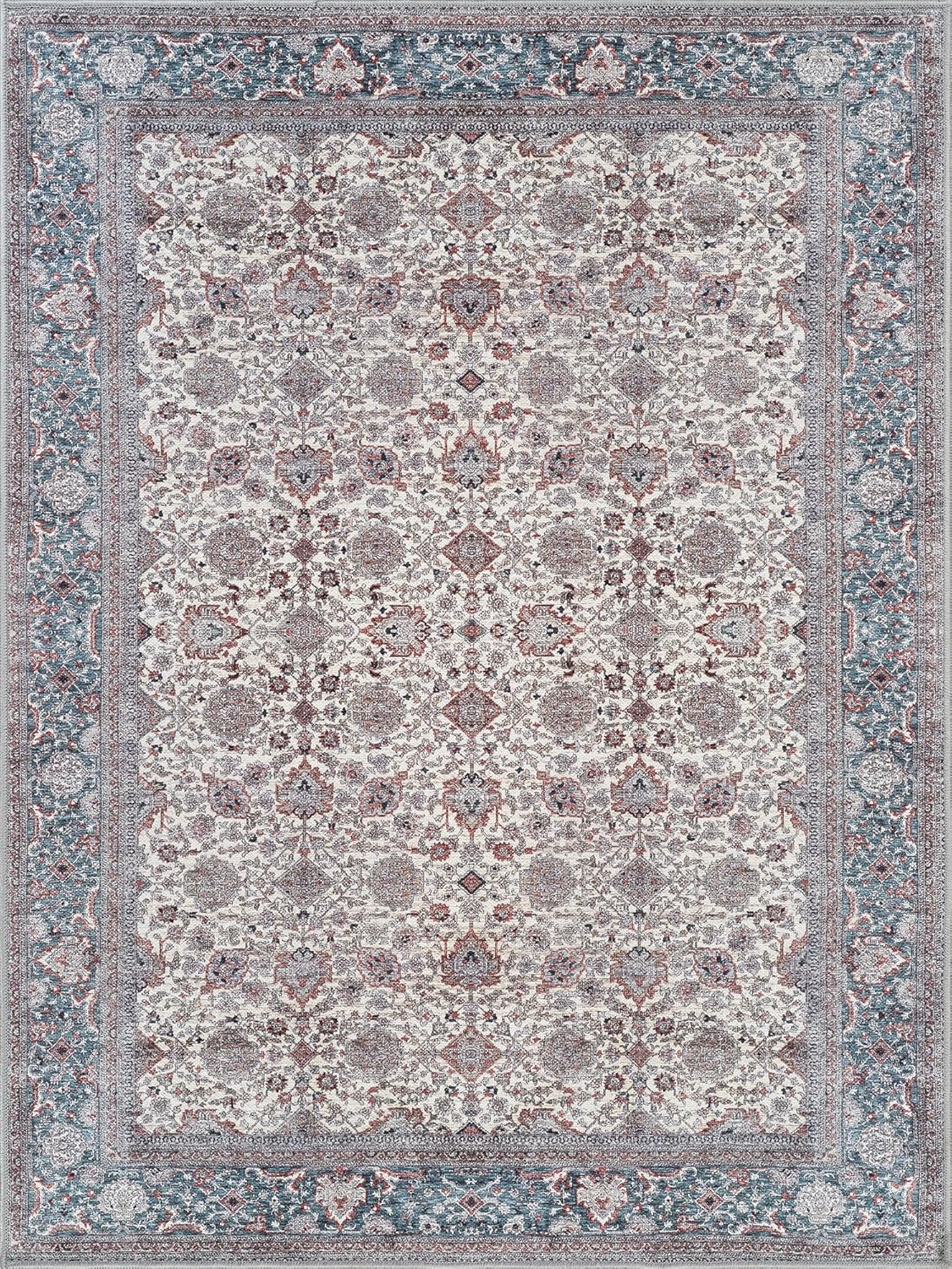 Bloom Rugs Washable Non-Slip 9' x 12' Rug - Teal/Blue/Beige Traditional Oriental Area Rug for Living Room, Bedroom, Dining Room, and Kitchen - Exact Size: 9' x 12'