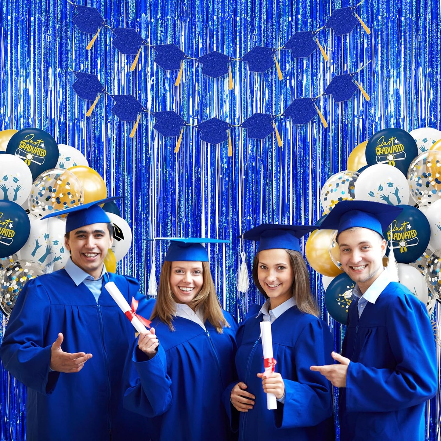 Melsan 2 Pack 3.2 ft x 8.2 ft Tinsel Foil Fringe Curtains Backdrop, Sparkle Metallic Tinsel Foil Curtains for 4th of July Independence Day Patriotic Decorations Party Photo Booth Props, Navy